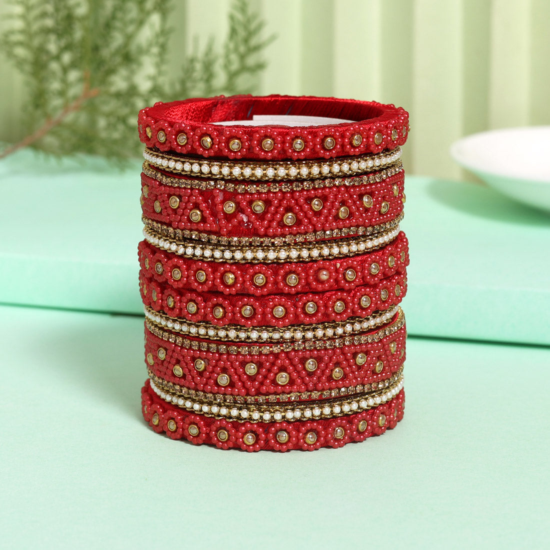 Red Color Thread Bangle Set (TRB183RED) Red 2.4 - Preyans.com