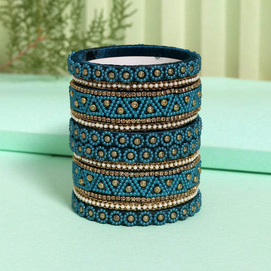 Turquoise Blue Color Thread Bangle Set (TRB183TBLU) Turquoise Blue 2.4 - Preyans.com