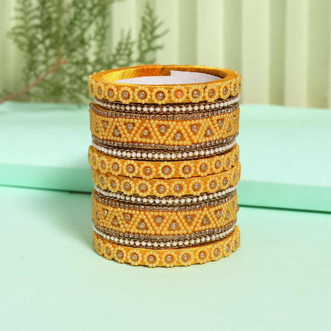 Yellow Color Thread Bangle Set (TRB183YLW) Yellow 2.4 - Preyans.com