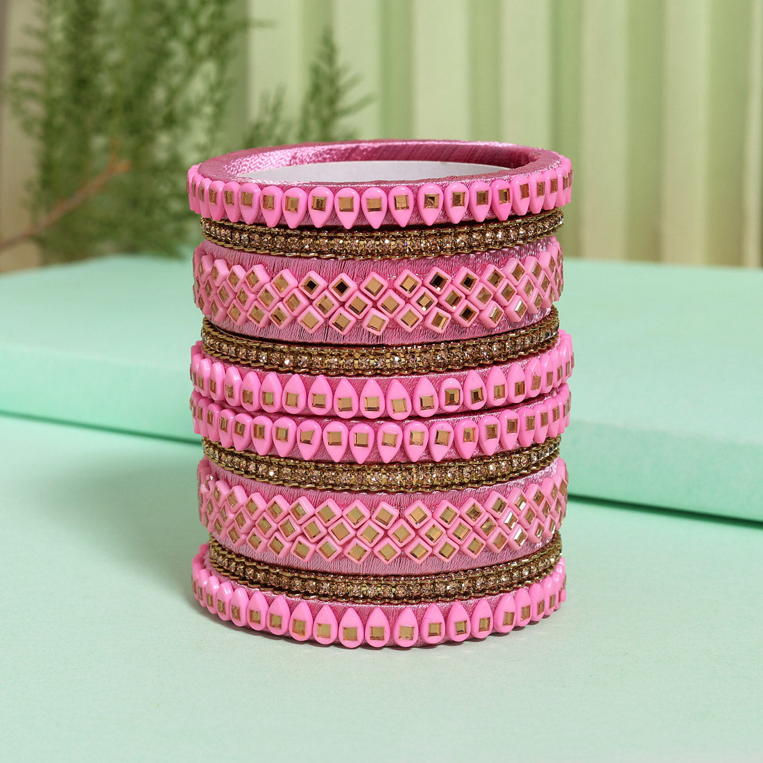 Pink Color Thread Bangle Set (TRB184PNK) Pink 2.4 - Preyans.com