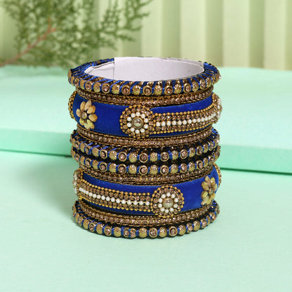 Blue Color Velvet Thread Bangle Set (TRB185BLU) Blue 2.4 - Preyans.com