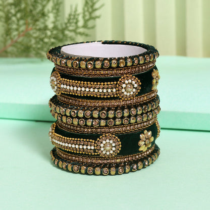 Green Color Velvet Thread Bangle Set (TRB185GRN) Green 2.4 - Preyans.com