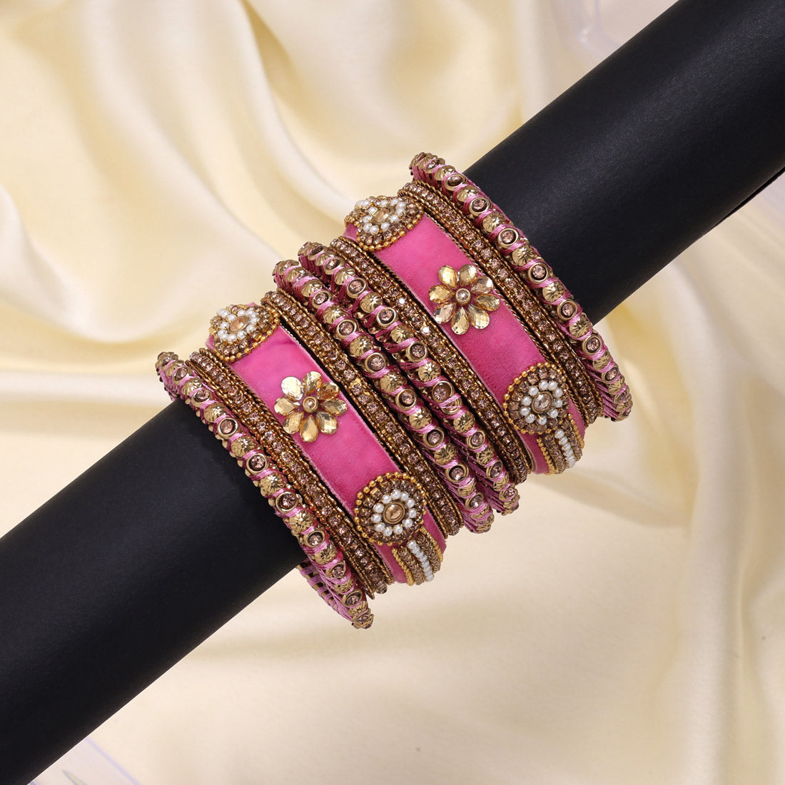 Pink Color Velvet Thread Bangle Set (TRB185PNK) - Preyans.com