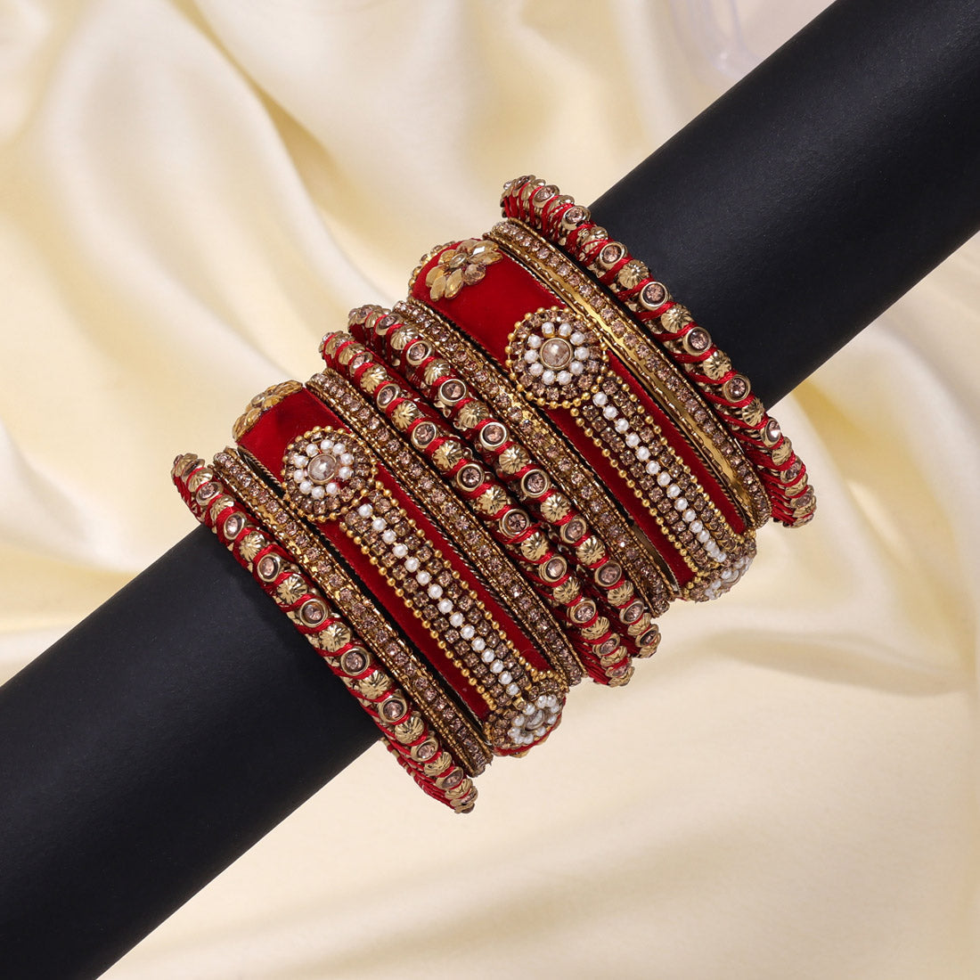 Red Color Velvet Thread Bangle Set (TRB185RED) - Preyans.com