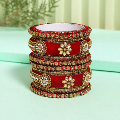 Red Color Velvet Thread Bangle Set (TRB185RED) Red 2.4 - Preyans.com