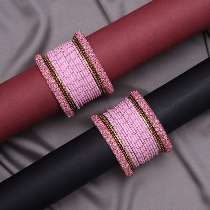 Pink Color Fashion Bangle Set (TRB186PNK) Pink 2.6 - Preyans.com