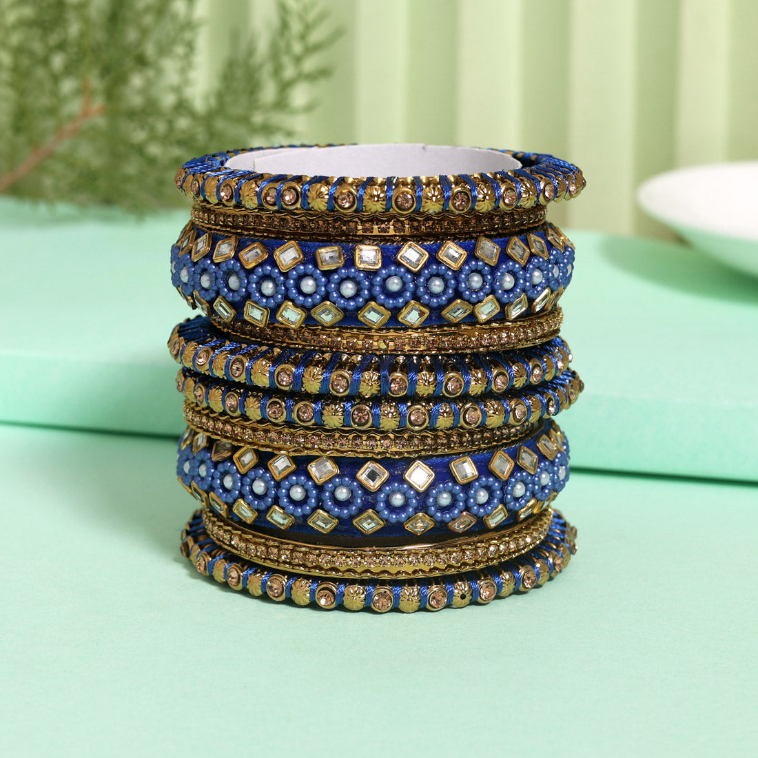 Blue Color Thread Bangle Set (TRB187BLU) Blue 2.4 - Preyans.com