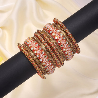 Dark Peach Color Thread Bangle Set (TRB187DPCH) - Preyans.com