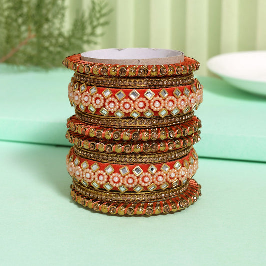 Dark Peach Color Thread Bangle Set (TRB187DPCH) Dark Peach 2.4 - Preyans.com