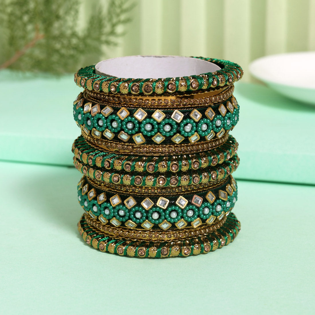 Green Color Thread Bangle Set (TRB187GRN) Green 2.4 - Preyans.com