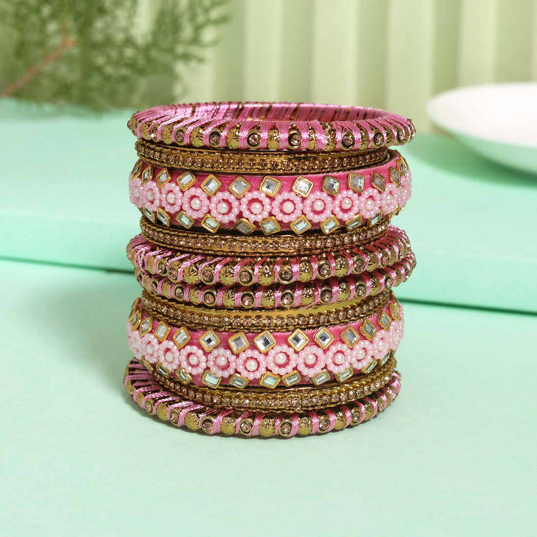 Pink Color Thread Bangle Set (TRB187PNK) Pink 2.4 - Preyans.com