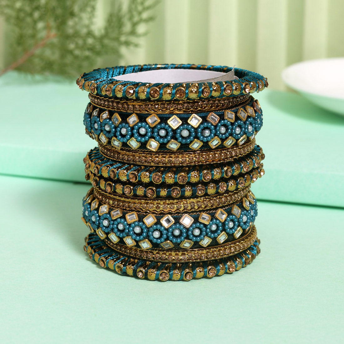 Rama Green Color Thread Bangle Set (TRB187RGRN) Rama Green 2.4 - Preyans.com