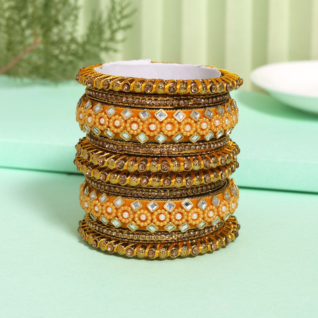 Yellow Color Thread Bangle Set (TRB187YLW) Yellow 2.4 - Preyans.com