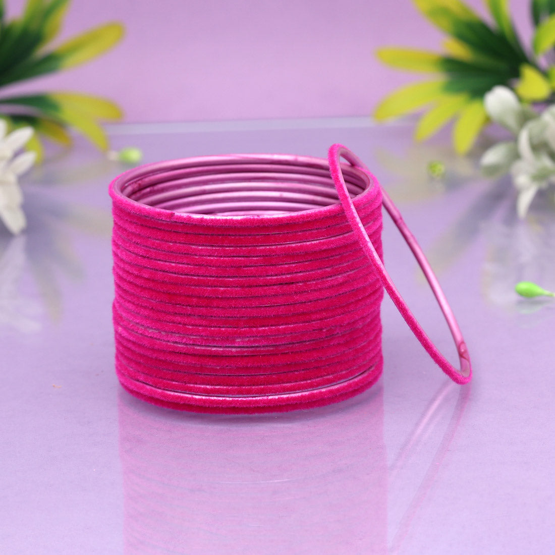 Rani Color Velvet Work Bangle Set Rani 2.4 - Preyans.com