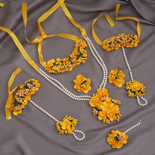 Yellow Color Synthetic Rose Floral Bridal Set (TRN1778YLW) - Preyans.com