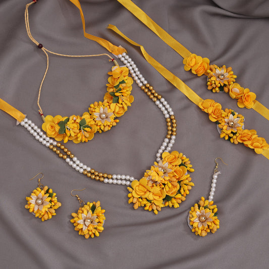 Yellow Color Synthetic Rose Floral Bridal Set (TRN1779YLW) - Preyans.com