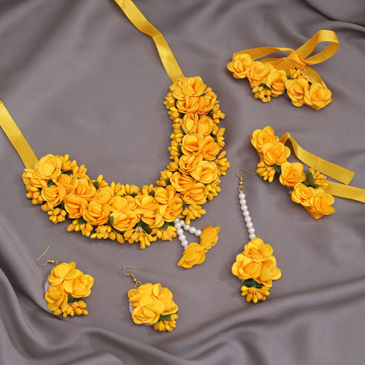 Yellow Color Synthetic Rose Floral Bridal Set (TRN1780YLW) - Preyans.com