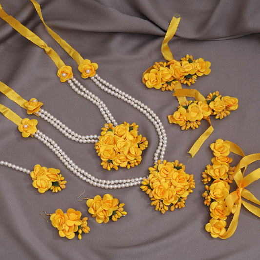 Yellow Color Synthetic Rose Floral Bridal Set (TRN1781YLW) - Preyans.com