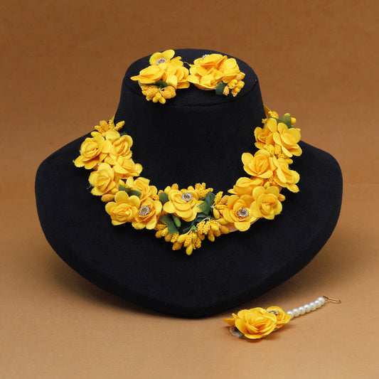 Yellow Color Synthetic Rose Floral Necklace Set (TRN1783YLW) - Preyans.com