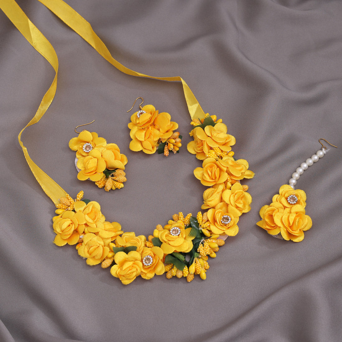 Yellow Color Synthetic Rose Floral Necklace Set (TRN1783YLW) - Preyans.com